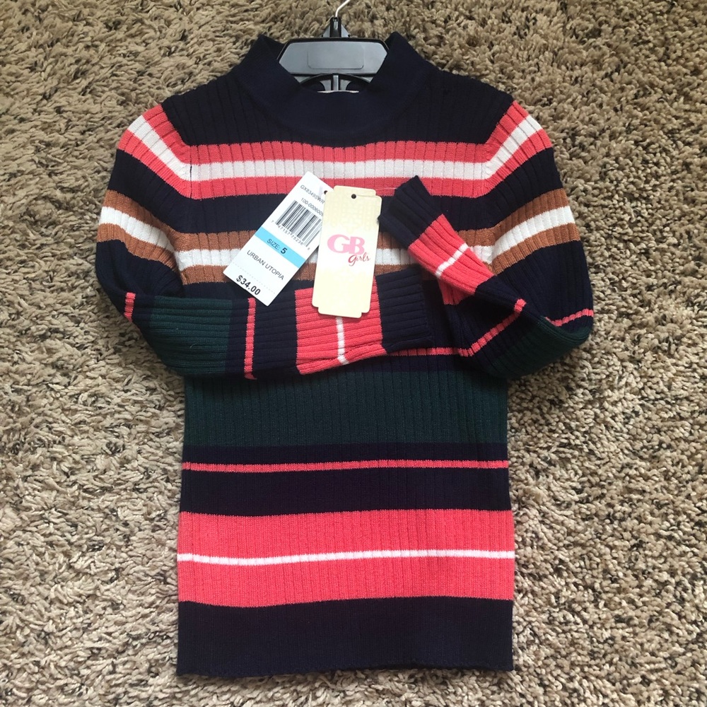 GB Girls Stripe Ribbed Knit Long Sleeve Top 2T 5 6